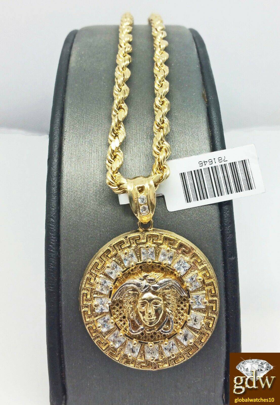 10k Gold Rope Chain Necklace 26 inch with 10k Pendant Charm U8053