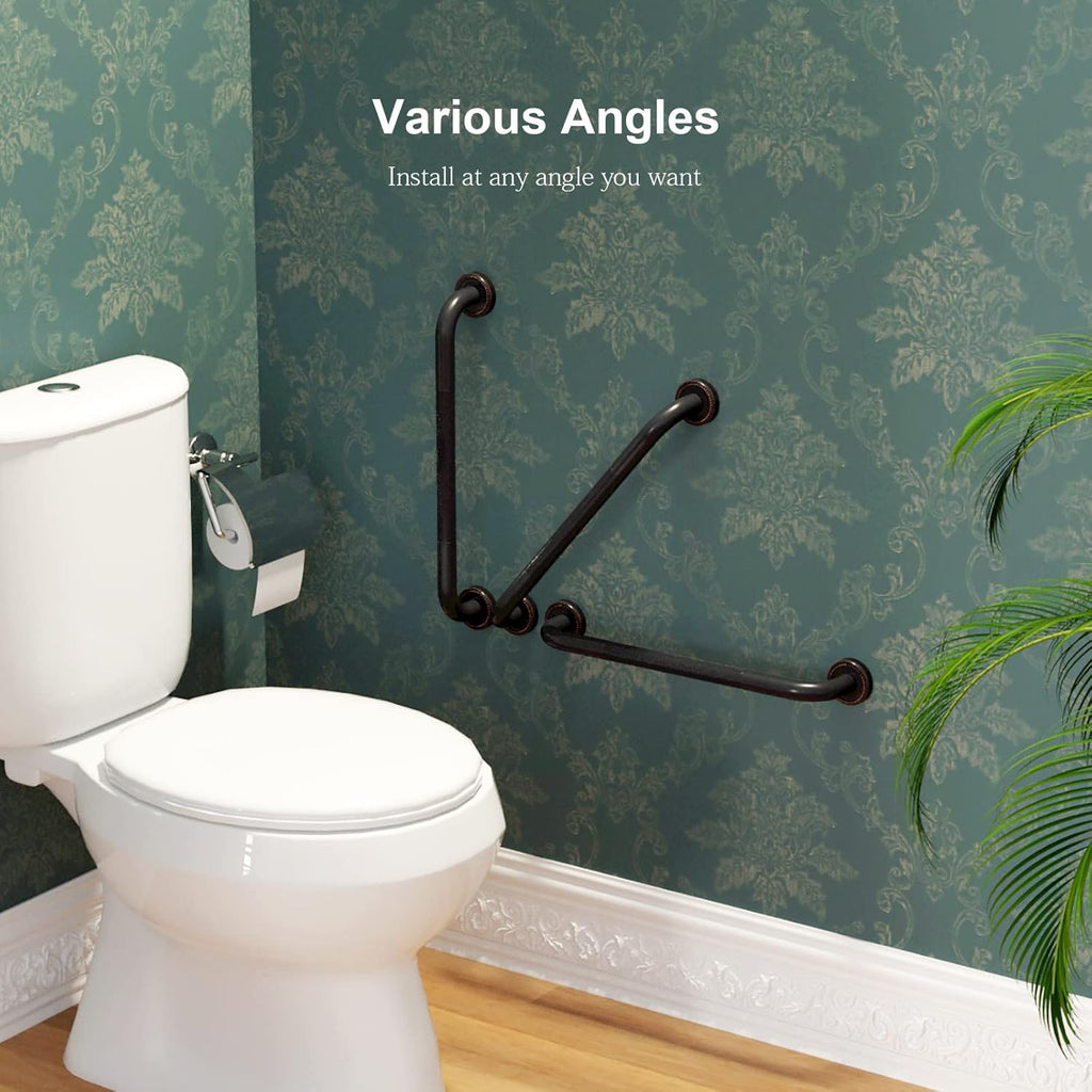 2 Pack 20 Inch Anti Slip Bronze Shower Grab Bar Oil Rubbed Black, Antique Brass Bathroom Grab Bar, Knurled Bath Balance Bar, Safety Handrail Support, Handicap Elderly Senior Assist Bath Handle Pack of 2 L268