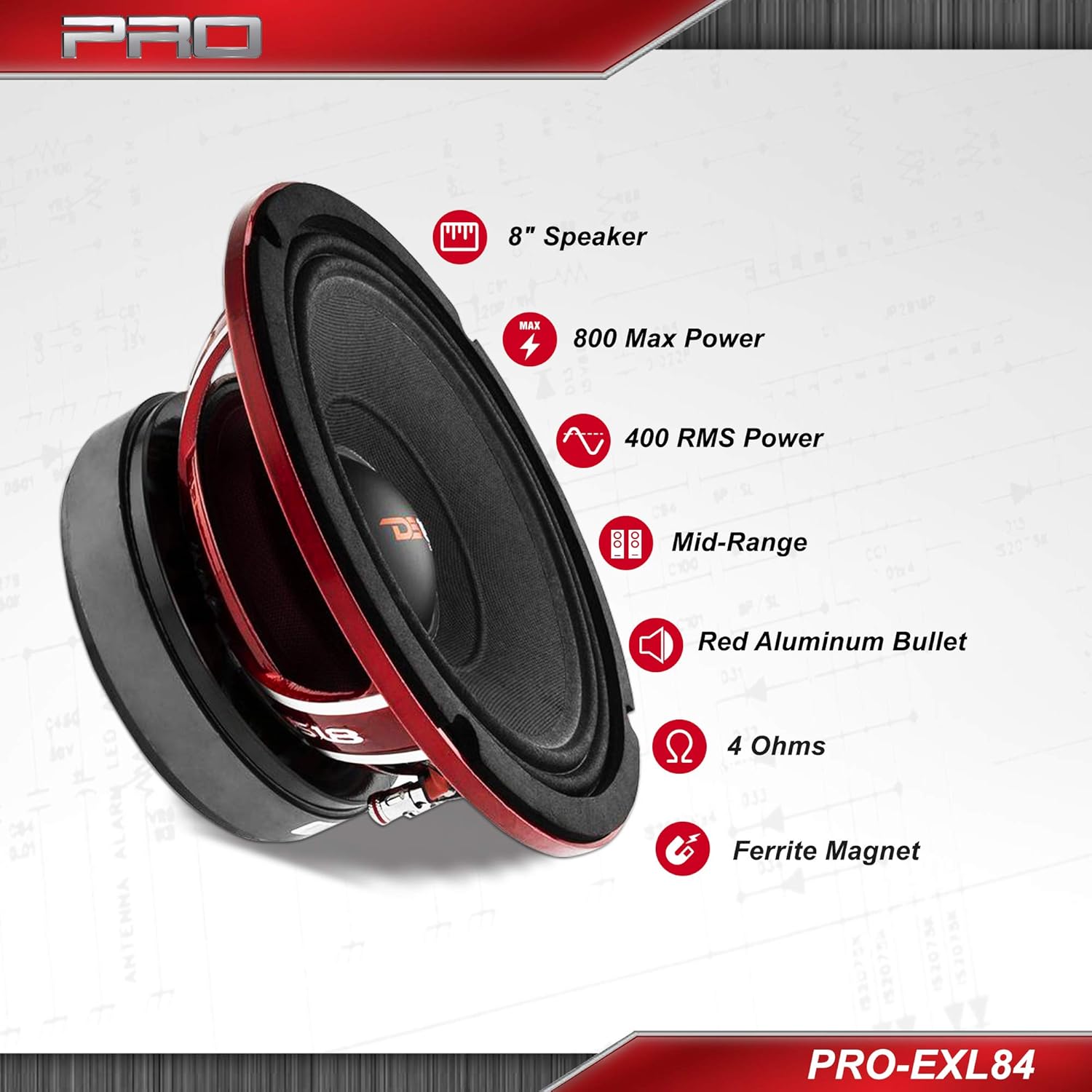 Red Aluminum Basket 8 Midrange Loudspeaker 800W Max 400W RMS 4 Ohms Ferrite Magnet K93295