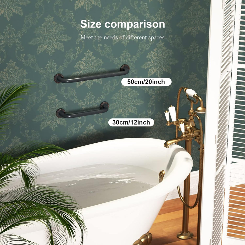 2 Pack 20 Inch Anti Slip Bronze Shower Grab Bar Oil Rubbed Black, Antique Brass Bathroom Grab Bar, Knurled Bath Balance Bar, Safety Handrail Support, Handicap Elderly Senior Assist Bath Handle Pack of 2 L268