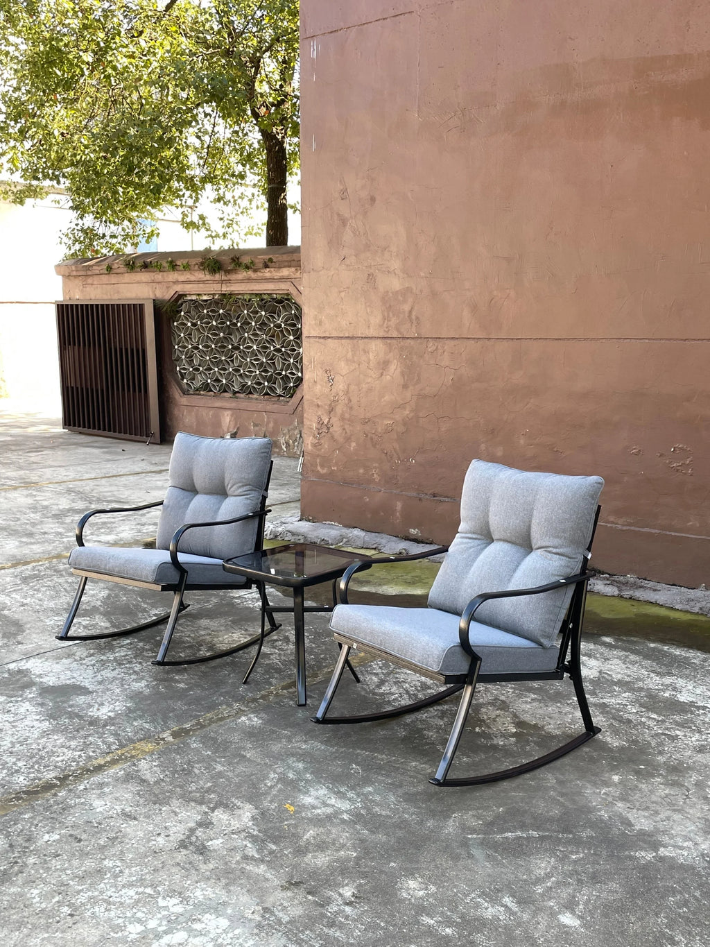 3 Pc Outdoor Swivel Rocker Patio Chairs - Gray O558901