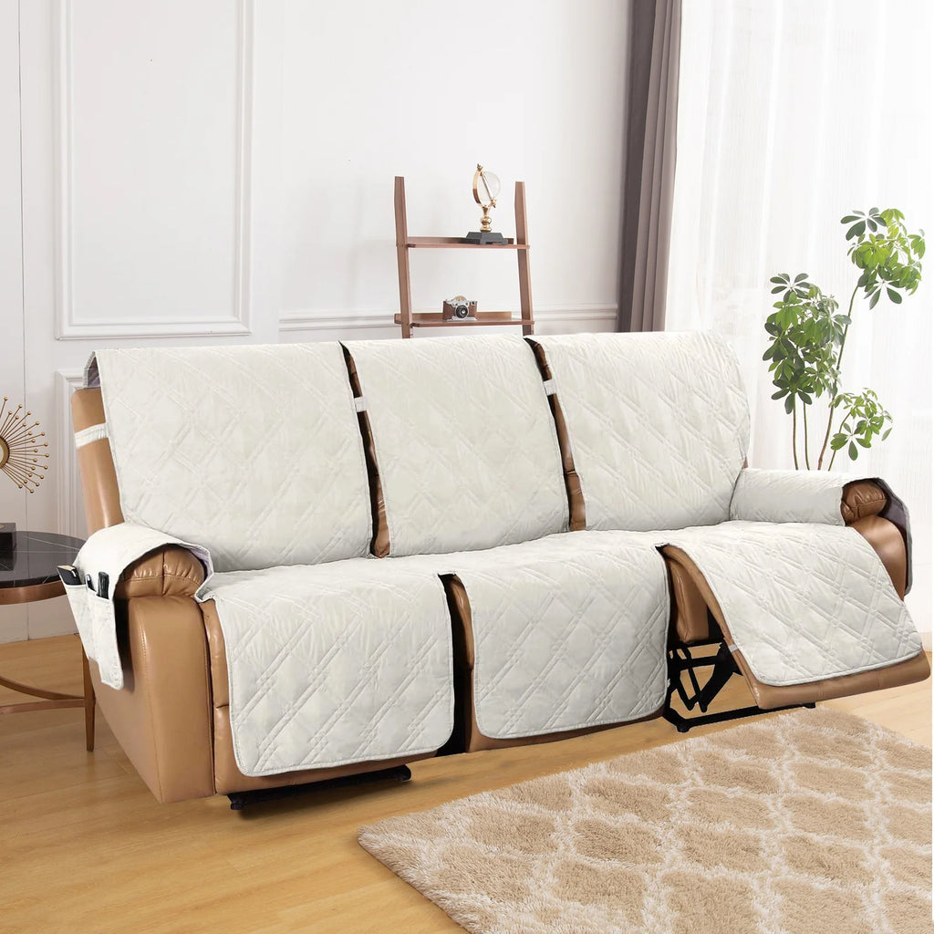 White Seamed Waterproof One-Piece Sofa Cover for 3 Seaters H7074