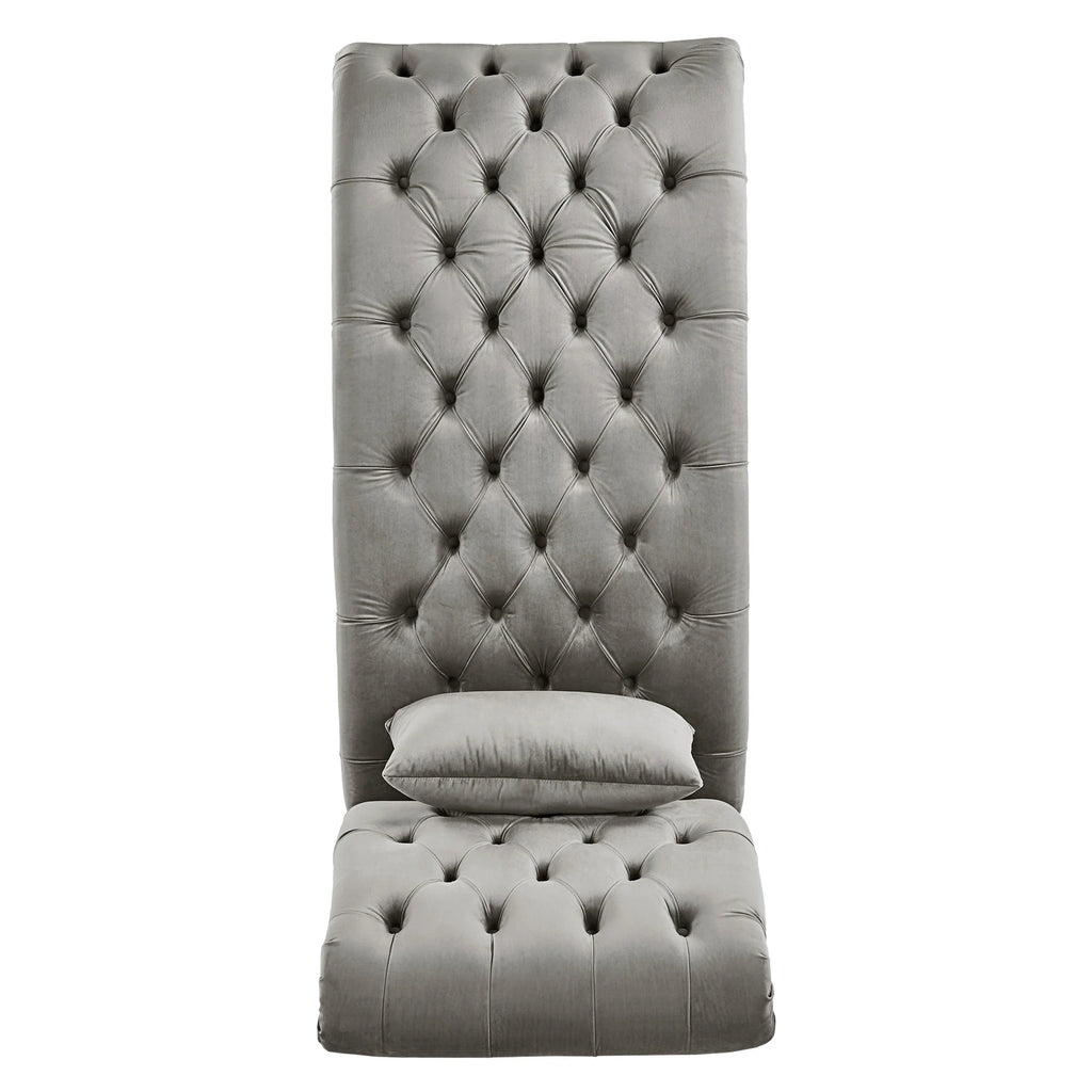 Grey Velvet Tufted Lounge Chair with Matching Pillow T14092