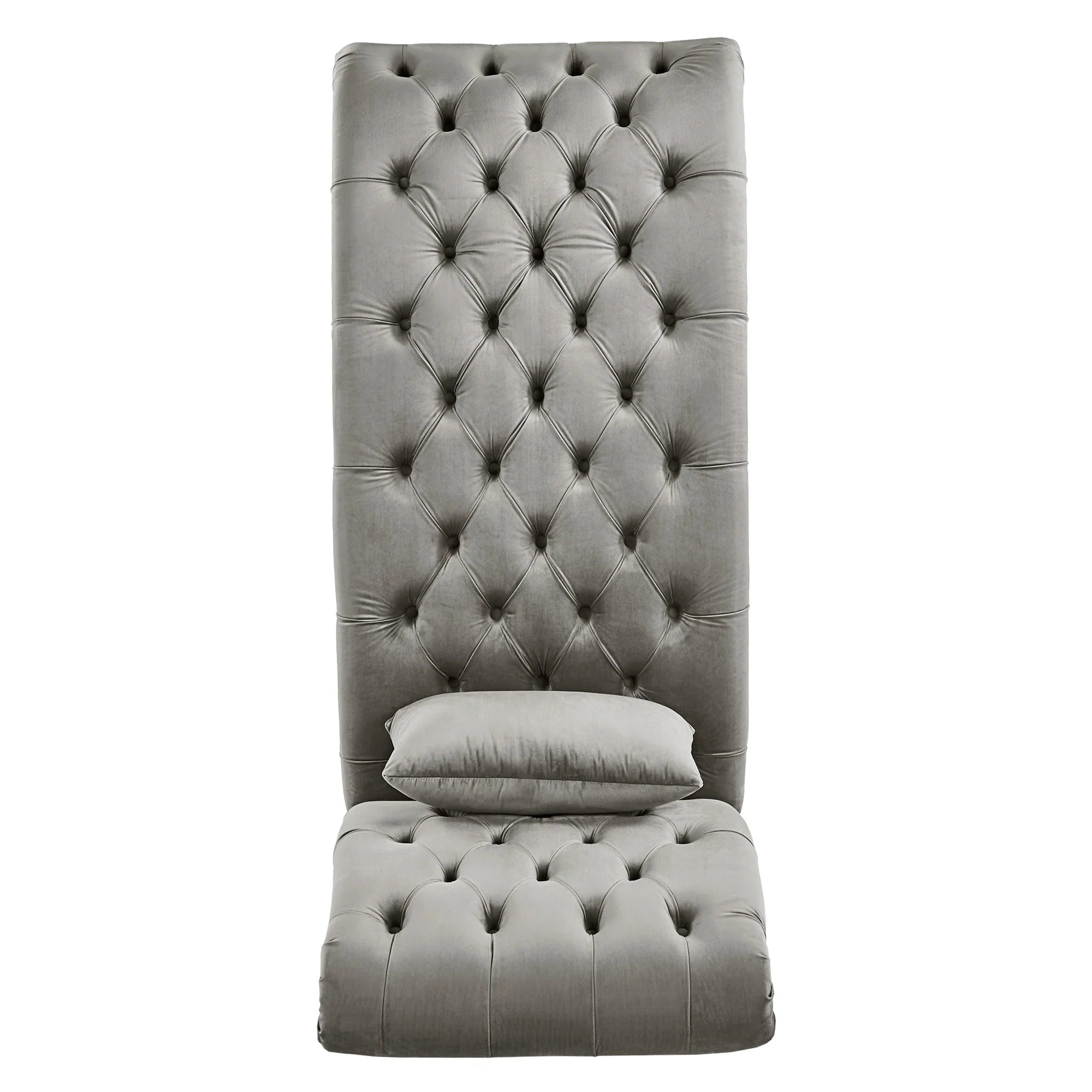Grey Velvet Tufted Lounge Chair with Matching Pillow T14092