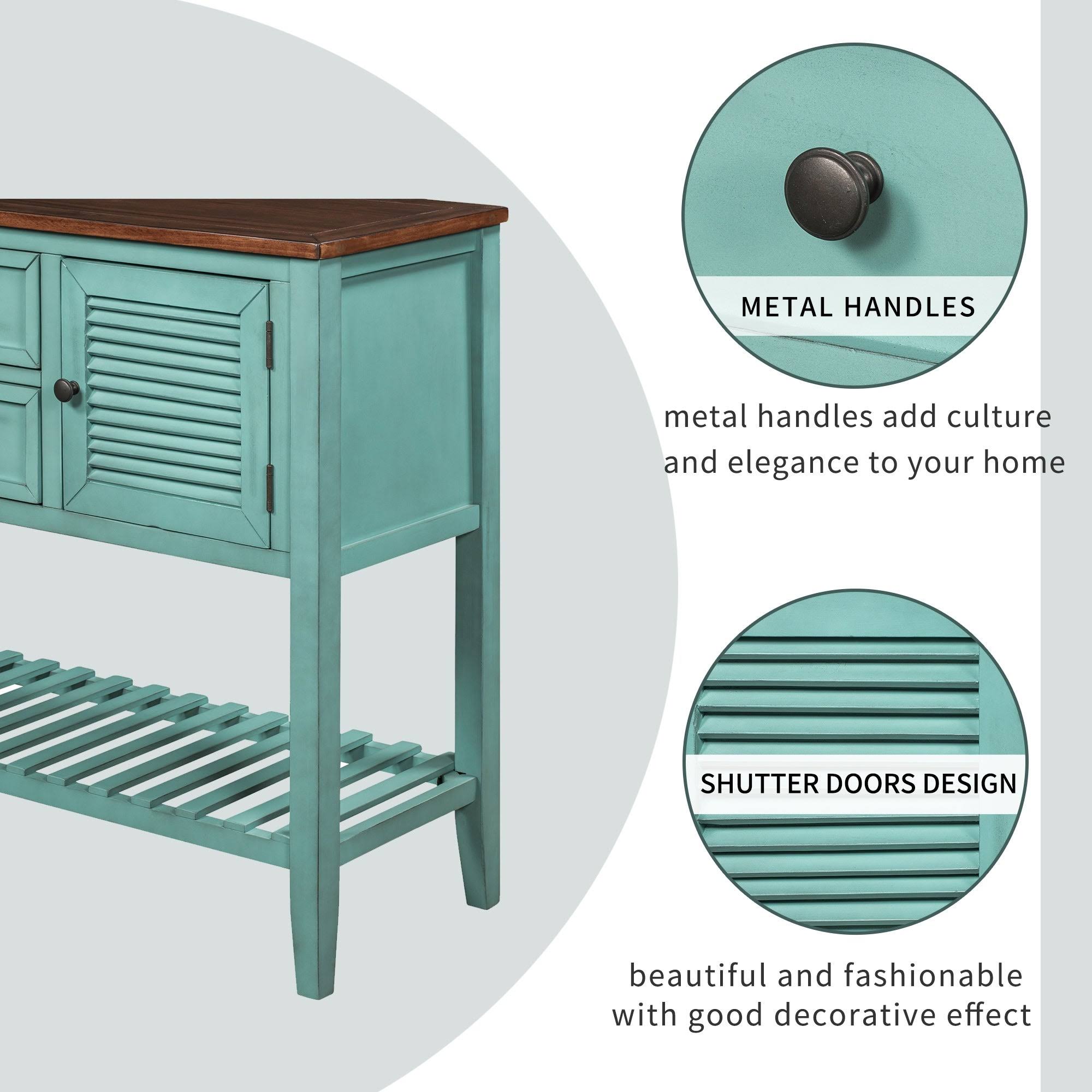 Blue Console Table with 2 Drawers and Bottom Shelf E514888