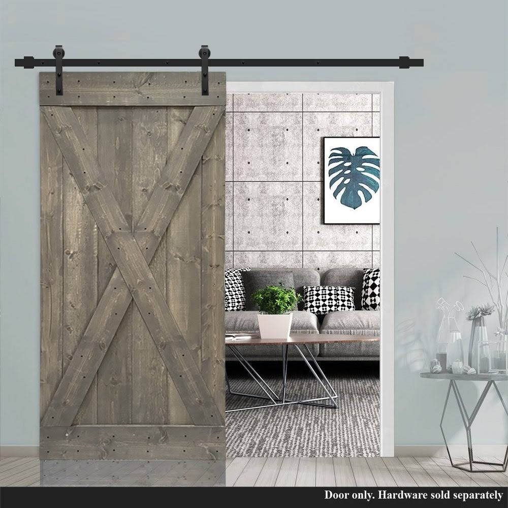 Weather Gray Solid Knotty Pine Wood Interior Sliding Barn Door Slab V822840