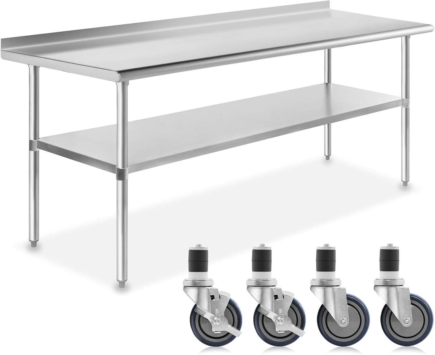 NSF Stainless Steel Commercial Kitchen Prep Work Table with Backsplash 4 Casters S632722