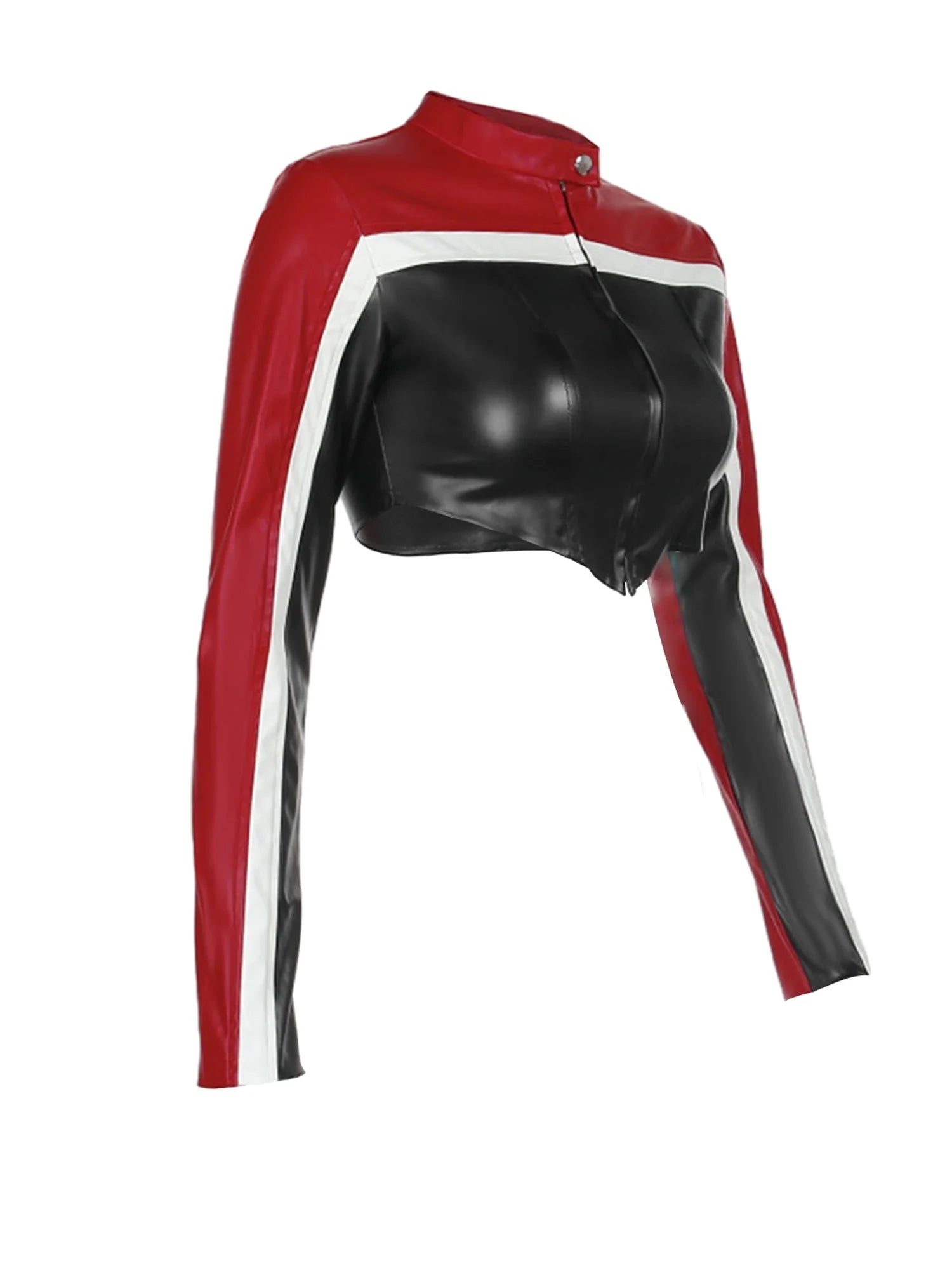 Trendy Biker Jacket with Long Sleeves, Stand Collar, Zip Up Closure T4277