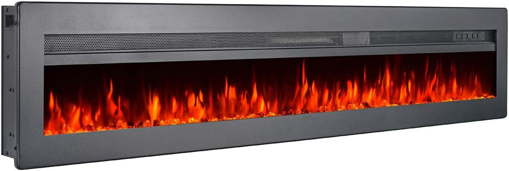 Black 60 Inch Wall Recessed Electric Fireplace with Remote X1400