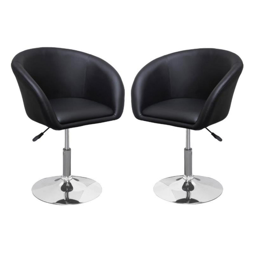 Adjustable Swivel Faux Leather Coffee Chair in Black - Set of 2 E13660