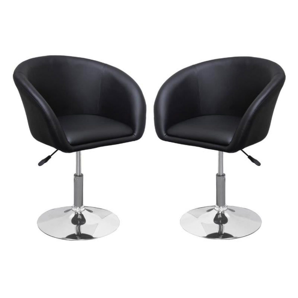 Adjustable Swivel Faux Leather Coffee Chair in Black - Set of 2 E13660