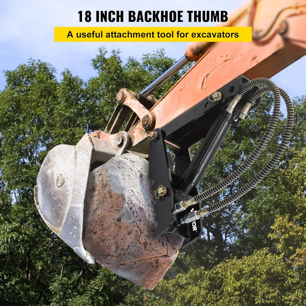 18 Hydraulic Backhoe Thumb, Black Steel Weld On Thumb with Hydraulic Cylinder C71338