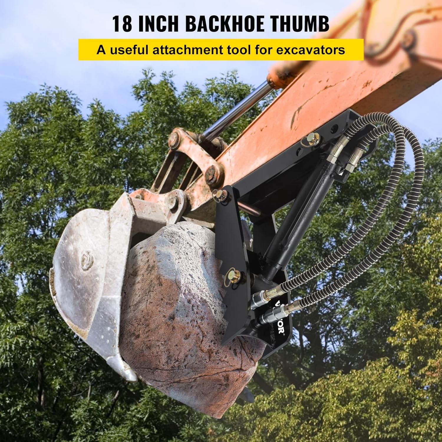 18 Hydraulic Backhoe Thumb, Black Steel Weld On Thumb with Hydraulic Cylinder C71338