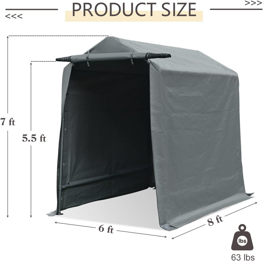 7x12 ft Gray Portable Storage Shed with Roll-up Zipper Door X349