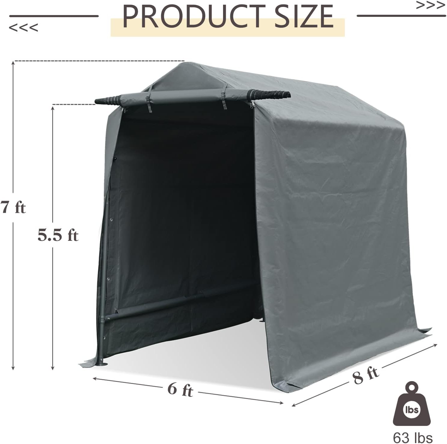 7x12 ft Gray Portable Storage Shed with Roll-up Zipper Door X349