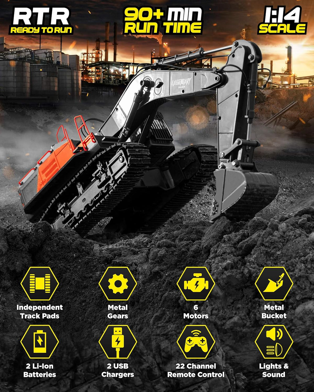 1:14 Scale Full Functional Remote Control Construction Tractor Toy D398