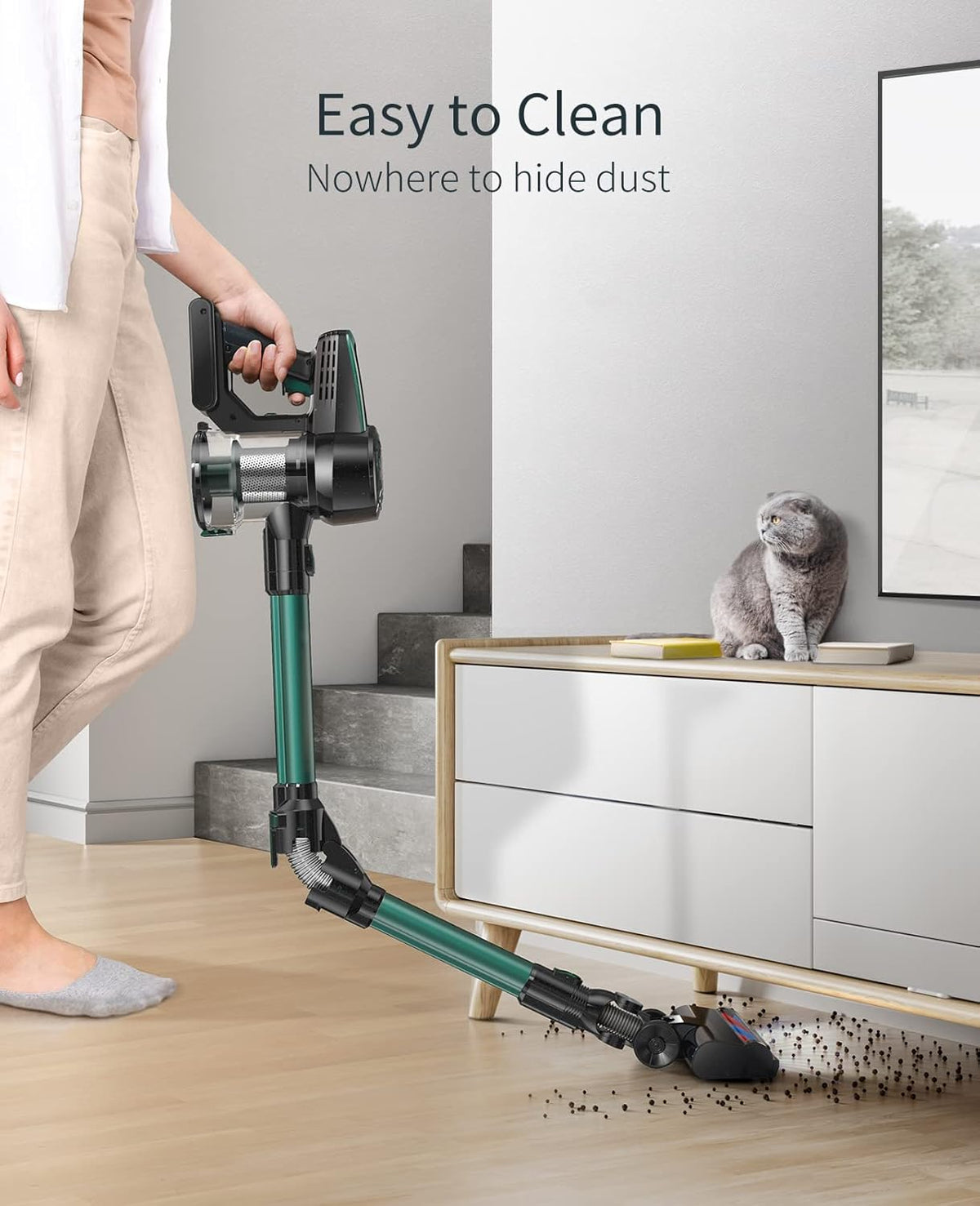 Cordless Stick Vacuum Cleaner with Foldable Tube, Detachable Battery C9480