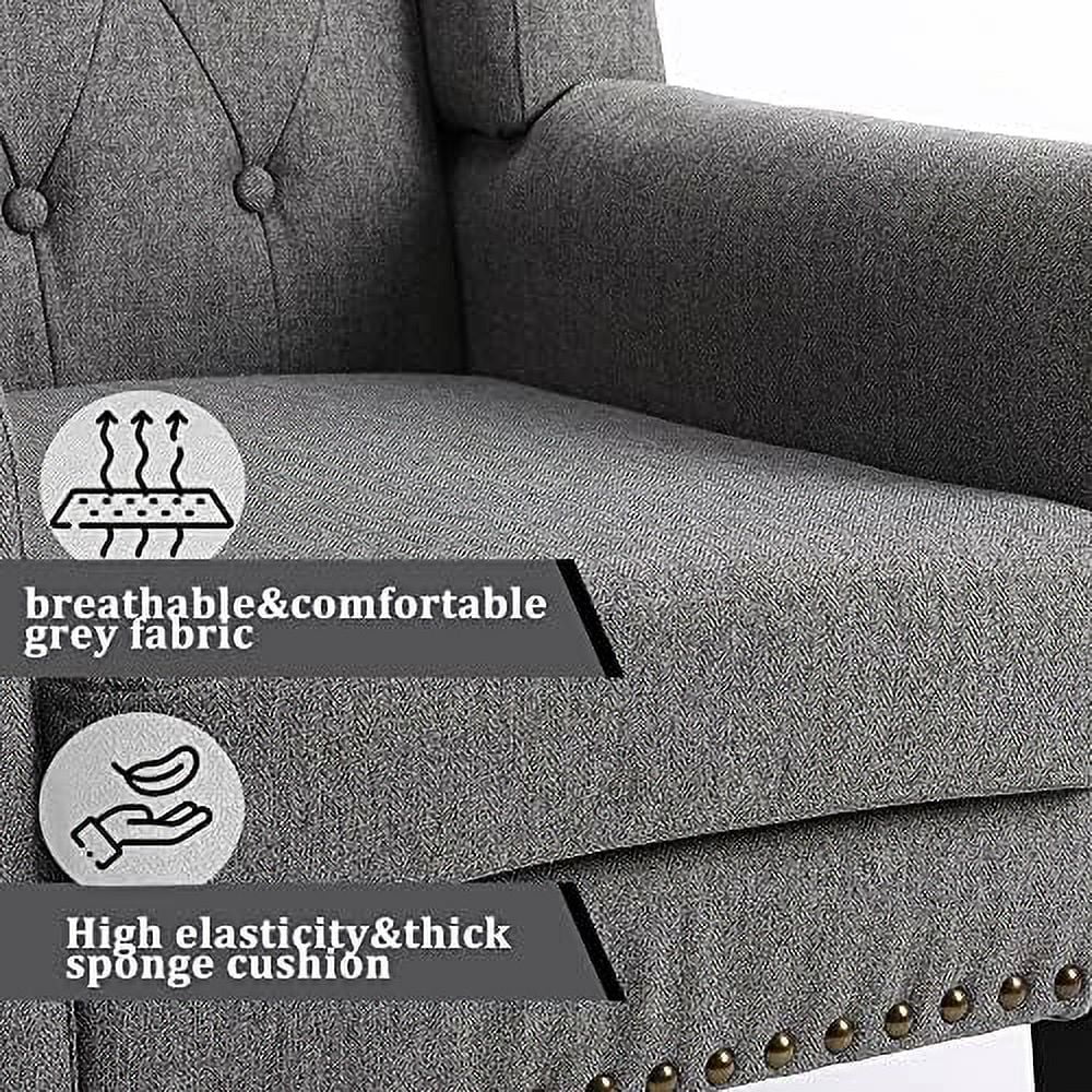 Grey Fabric Button Tufted Armchair with Solid Wood Legs F813651