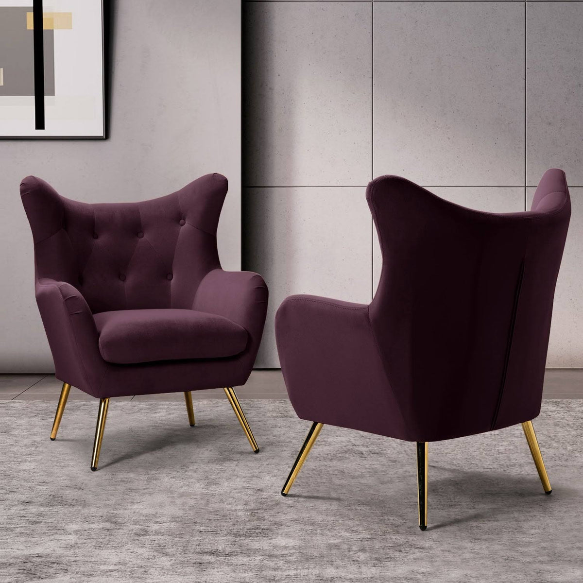 Purple Tufted Wingback Accent Chair, Set of 2 A815208