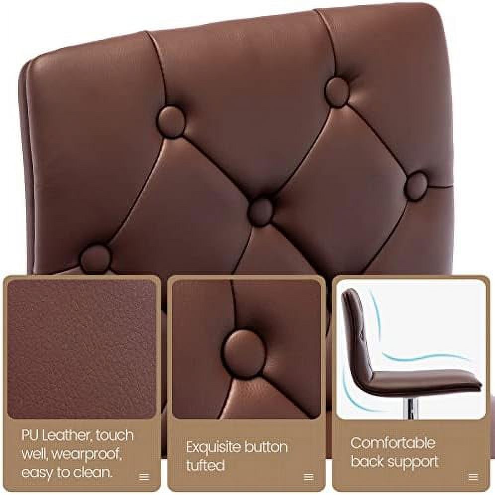 Tufted Adjustable PU Leather Swivel Barstools Set of 2 (Brown) K110
