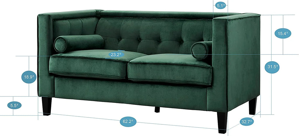 Green Loveseat with Solid Wood Legs J27913