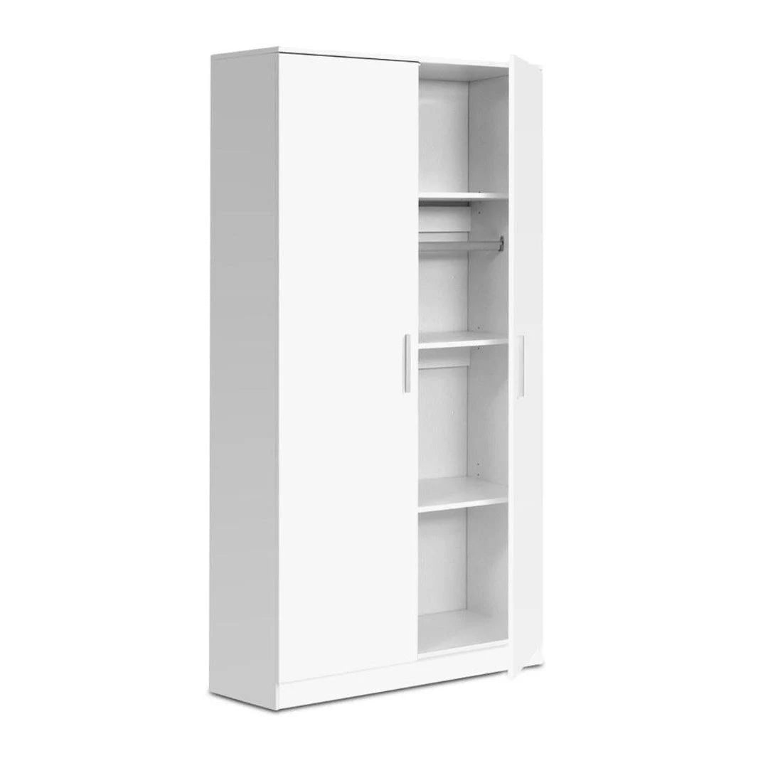 White 2 Door 180cm Wardrobe Closet Storage Cabinet T4987