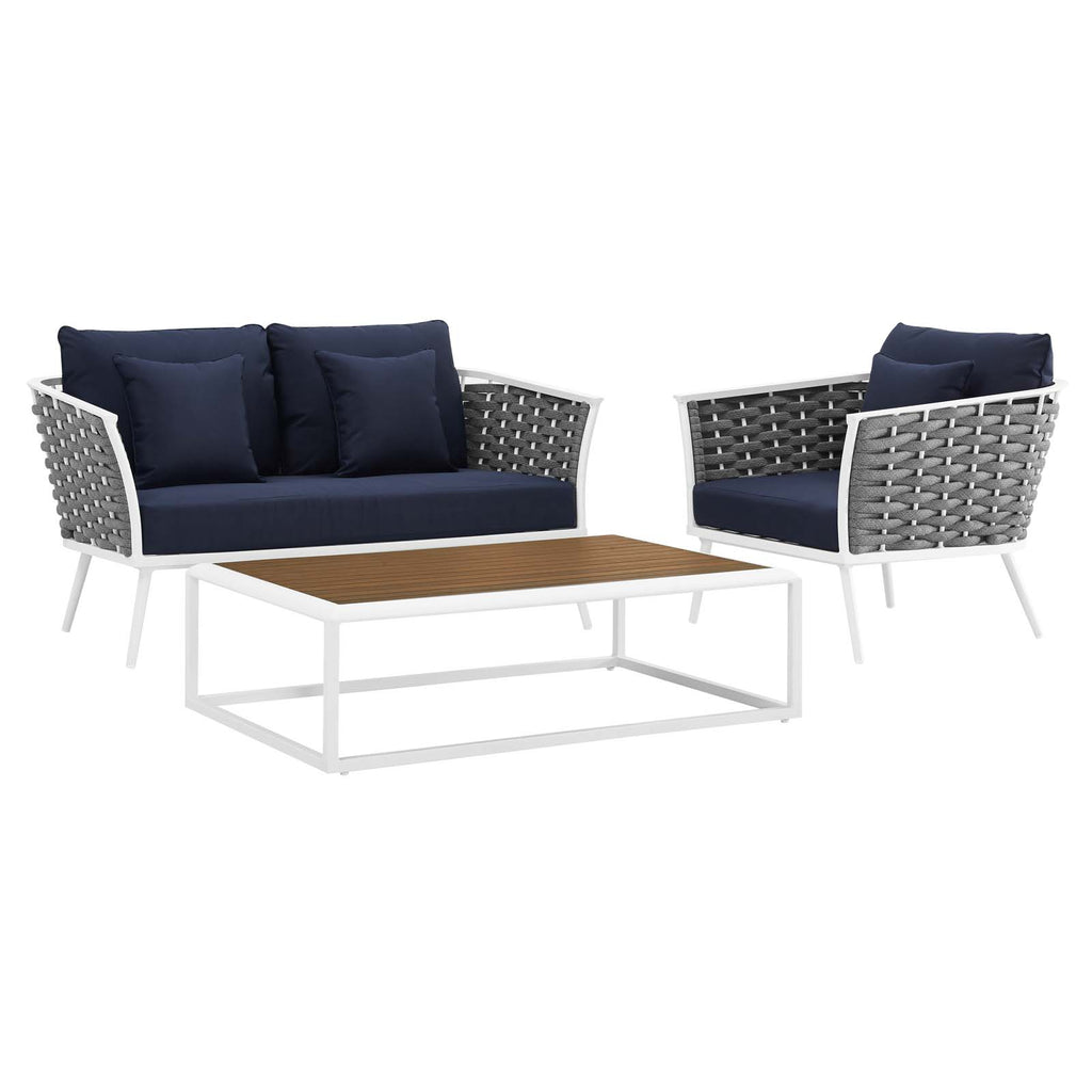White Navy 3 Piece Aluminum Patio Sectional Sofa Set F301