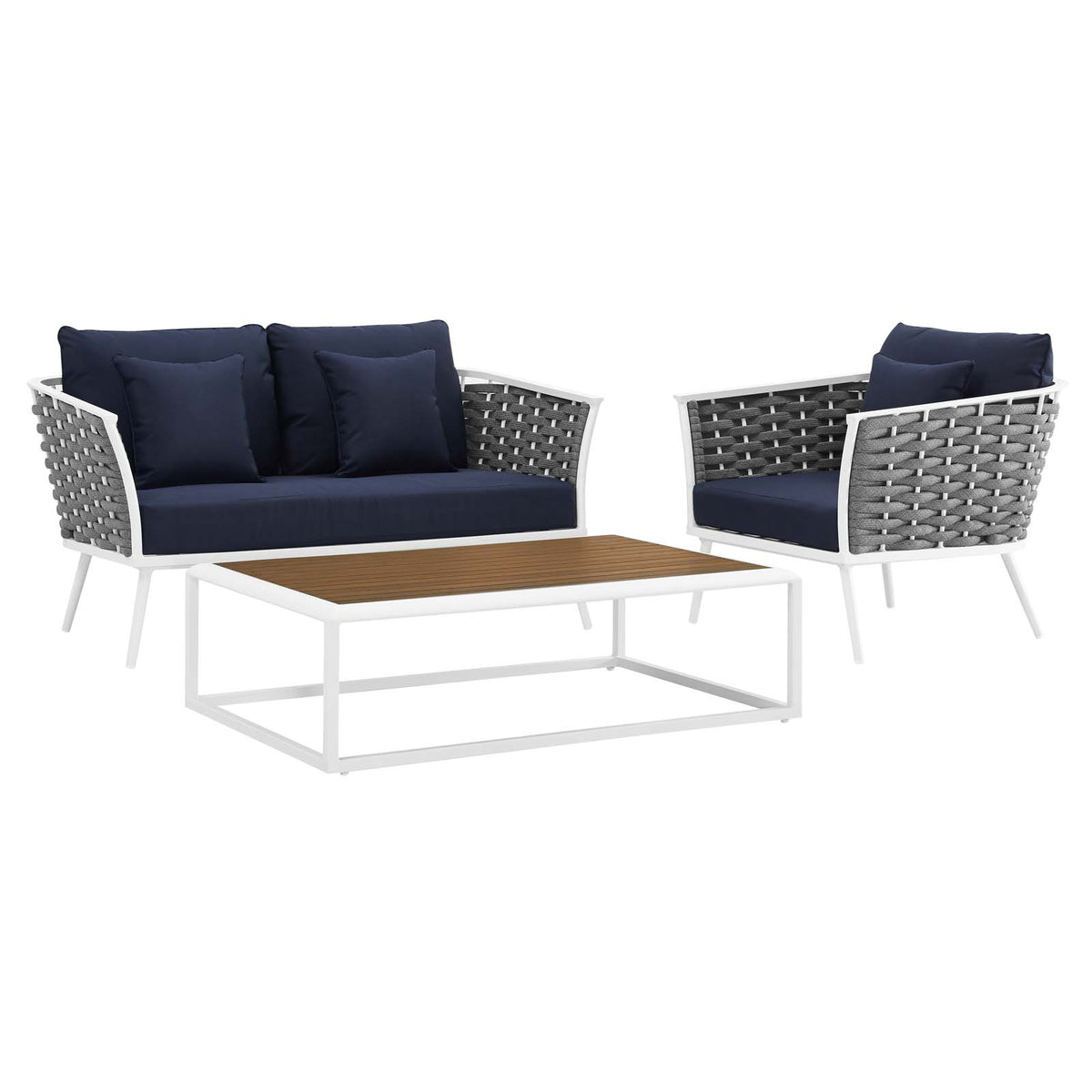 White Navy 3 Piece Aluminum Patio Sectional Sofa Set F301